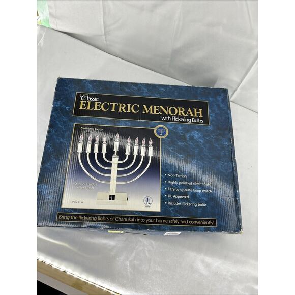 Silver Chrome Electric Lighted Menorah Flickering Bulbs Jacob Rosenthal 13" - Picture 7 of 8